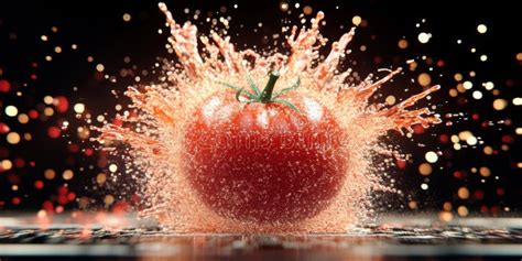 Tomato Explosion with Liquid Splash Against a Dark Background. 3D ...