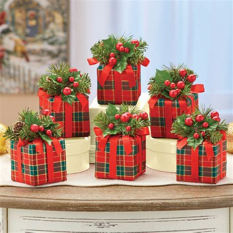Wrapped Decorative Holiday Gift Boxes - Set of 6 | Collections Etc.