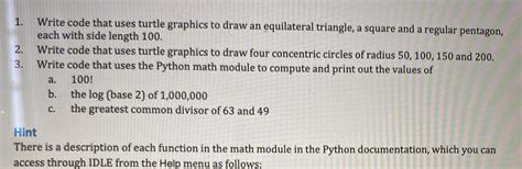 Solved 1. 2. 3. Write code that uses turtle graphics to draw | Chegg.com
