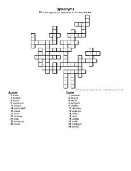Synonyms crossword worksheet. by English with Mrs Lopez | TPT