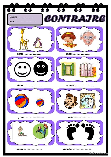 Contraires: Français FLE fiches pedagogiques pdf & doc