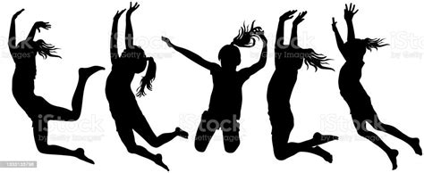 Silhouette Of Jumping Girl Set Vector Illustration Stock Illustration ...