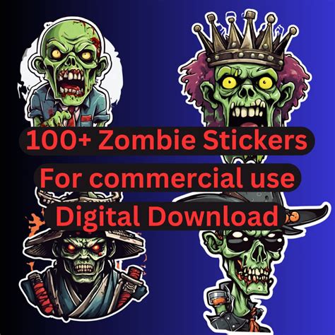 Zombie Stickers, 100, Horror, Stickers, Halloween, Digital Download ...