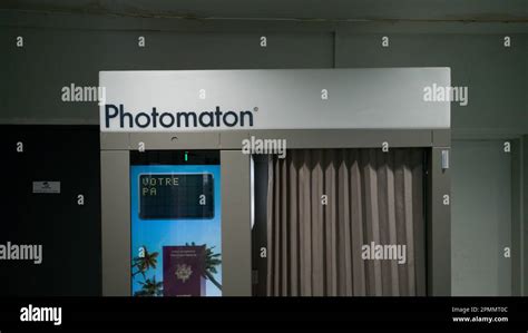 March 2023, Photomaton photobooth with curtain in a French shopping ...