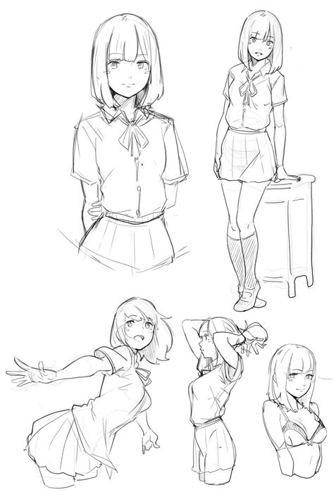 Anime Schoolgirl Drawing Reference and Sketches for Artists