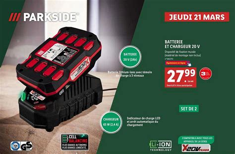 Promo Batterie Et Chargeur 20v Parkside chez Lidl - iCatalogue.fr