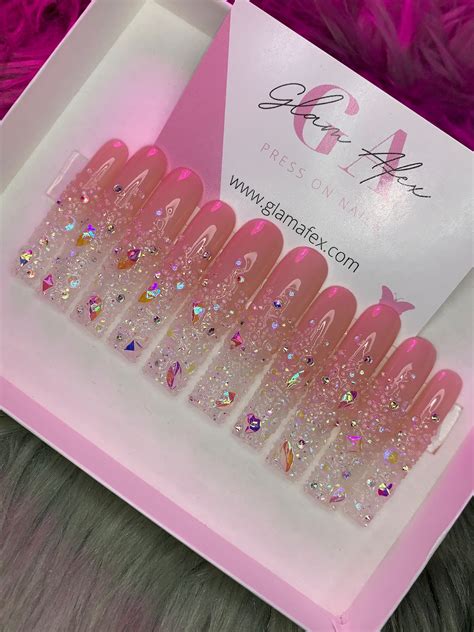 Ombré Bling Design Reusable Press Ons Glam Afex Press on Nails- Glitz ...