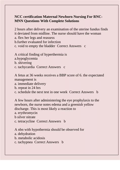 NCC certification Maternal Newborn Nursing For RNC-MNN Questions With ...