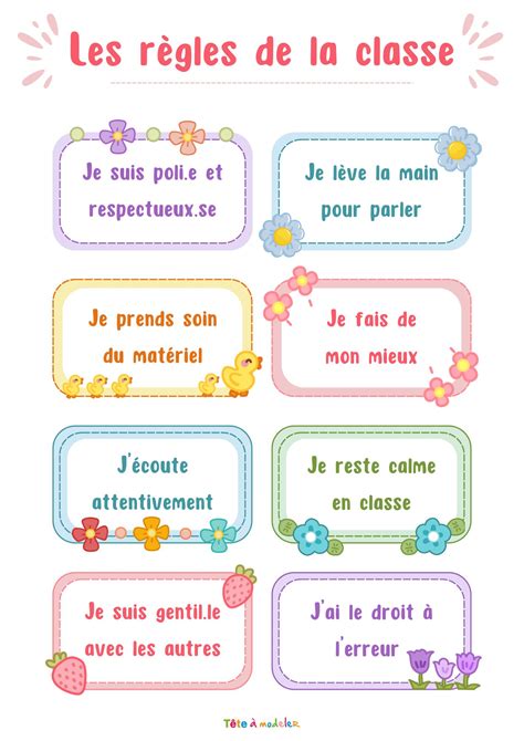 Une affiche avec les règles de la classe à imprimer pour les professeurs