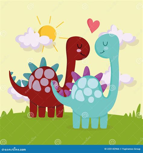 Dinosaures Mignons Amoureux Illustration de Vecteur - Illustration du ...