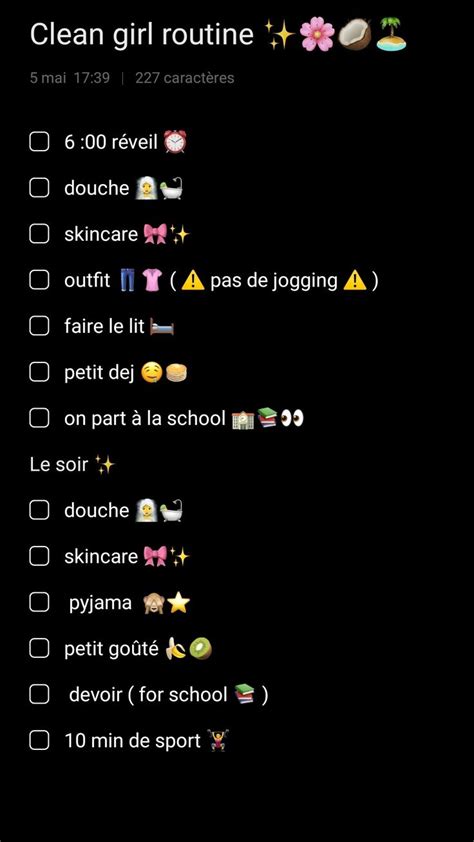 astuces clean girl 🌸 🥥 en 2025 | Idée pseudo, Emploi du temps, La routine