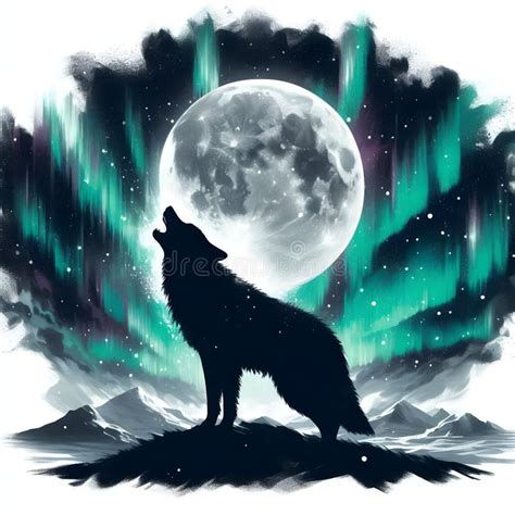 Silhouette D'un Loup Solitaire Hurlant Sur La Lune. Illustration Stock ...