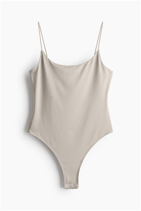Thong Bodysuit with Narrow Shoulder Straps - Light taupe - Ladies | H&M US