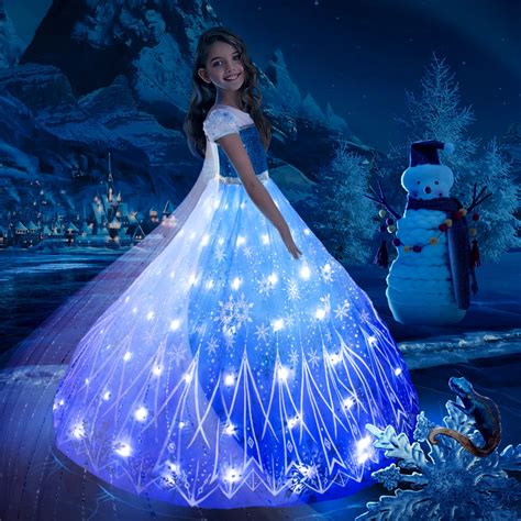 Uporpor Frozen Princess Elsa LED Light Up Dress for Girls Kids Cosplay ...
