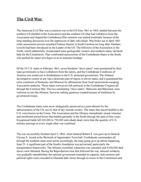 History. civil war - The Civil War The American Civil War was a common ...