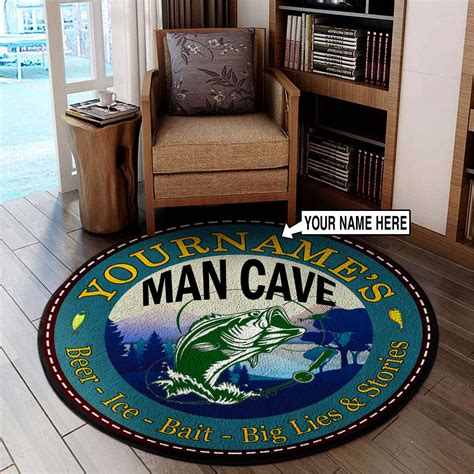Personalized Fishing Man Cave Round Rug, Carpet - Bluefink