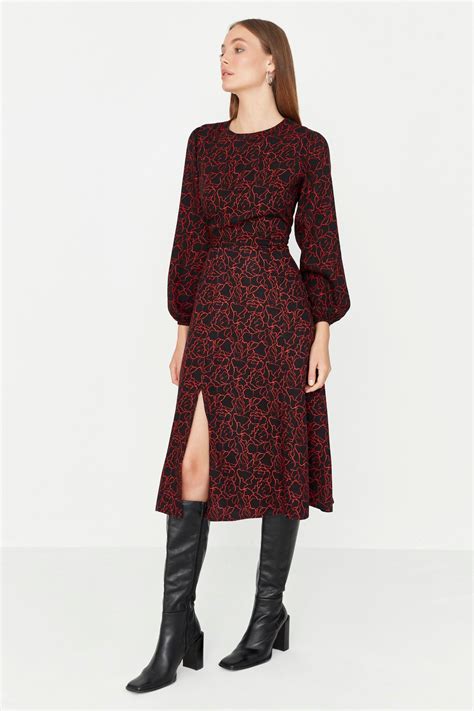 Trendyol Collection Black Slit Patterned Woven Dress TWOAW23EL00325 ...