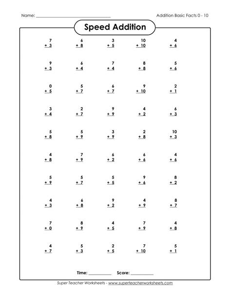 SuperTeacher Worksheets Speed Addition online exercise for | Live ...