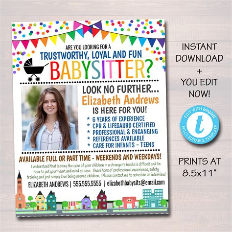 Babysitter Flyer Printable Flyer School Church Fundraiser - Etsy Ireland
