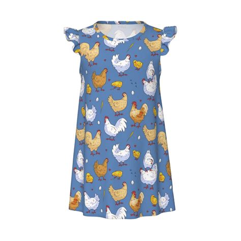 Disketp Chicken Family Print Girls Nightgowns 3-10 Years Flutter Short ...