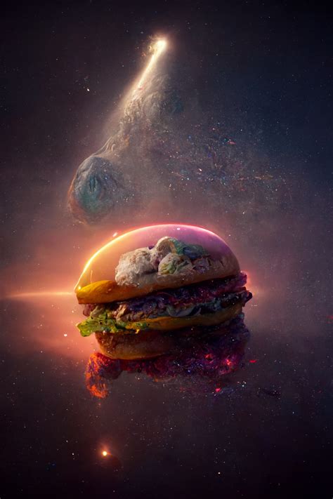 Midjourney prompt: A beautiful burger planet, nebula, - PromptHero