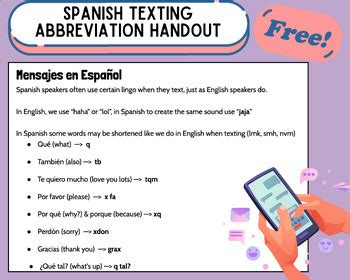 Spanish Texting Abbreviation Handout (Free!) by Senorita in the Middle