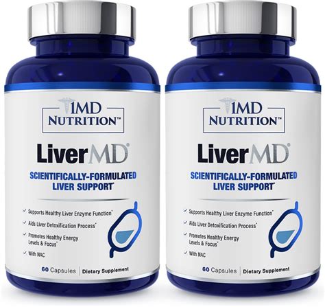 1MD LiverMD - Liver Support Supplement | Siliphos Milk Thistle Extract - Highly Bioavailable, for Liver Support | 60 Capsules (2-Pack)
