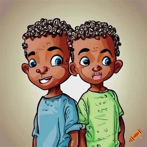Colorful cartoon illustration of twin boys on Craiyon
