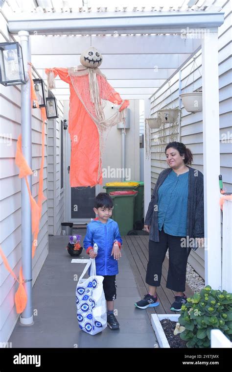People celebrating Halloween at Yarra Ville in Melbourne. Halloween, or ...