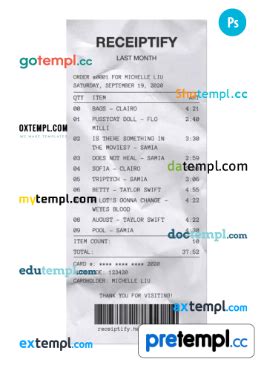 RECEIPTIFY example PSD example - Pretempl