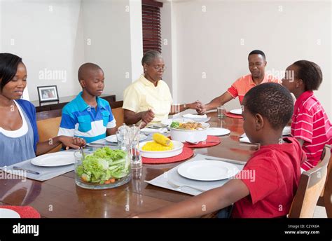 Family eating at dining room table, Johannesburg, South Africa Stock ...