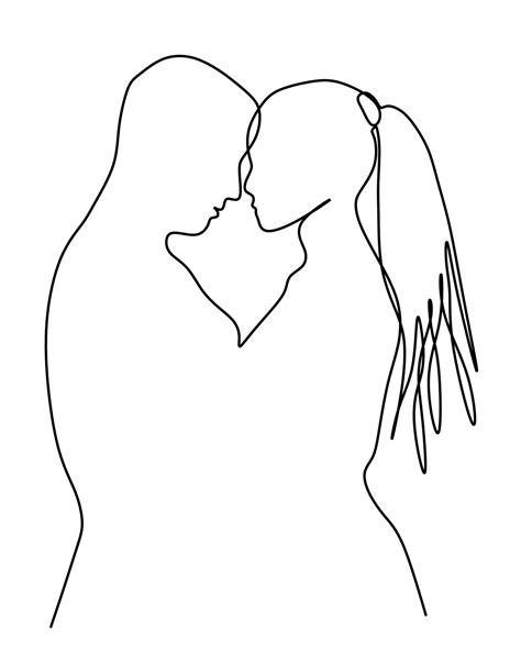 Line art Vector couple. Hand draw One line Kissing man and woman ...