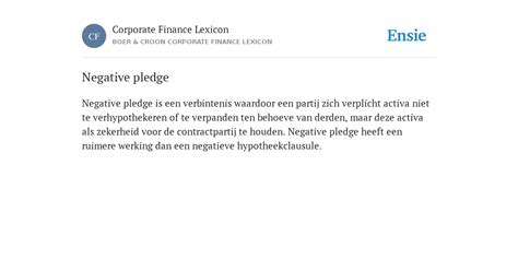 Negative pledge - de betekenis volgens Corporate Finance Lexicon