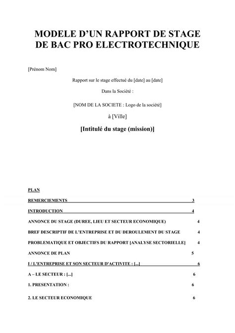 MODELE D'UN RAPPORT DE STAGE - Bac Pro Eleec