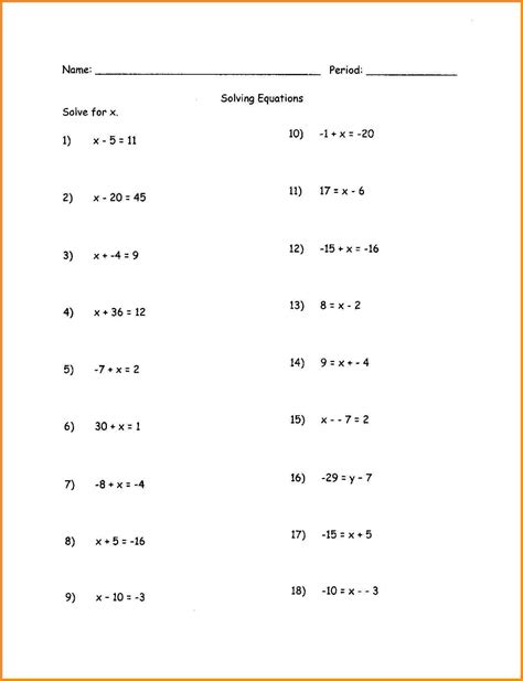 Solving Equations Problems Worksheet – Algebra | MySchoolsMath.com