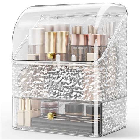 Elegant Transparent Makeup Organizer, Stackable Cosmetic Storage Case with Waterproof Lid, Perfect for Countertop Vanities, 2 Layers Clear