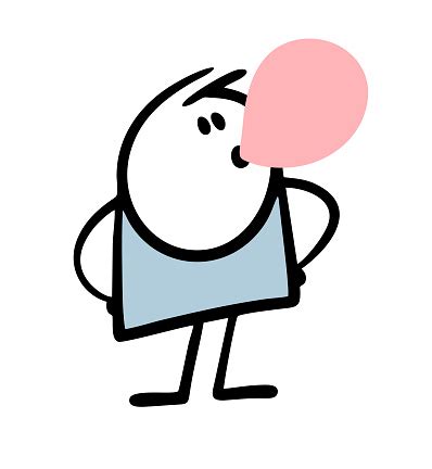 Funny Hand Drawn Uncultured Stickman Inflates Pink Bubble Of Chewing ...