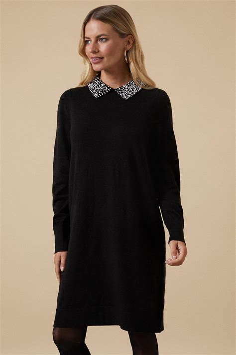 Wallis Pearl Embellished Collar Knitted Dress | Debenhams