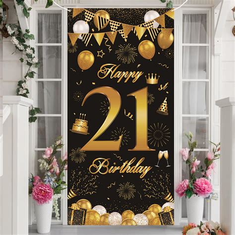 Buy 21st Birthday Banner for Him, Black Gold 21st Birthday Backdrop ...