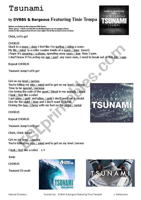Tsunami Song Worksheet - ESL worksheet by jmcthefirst@hotmail.com