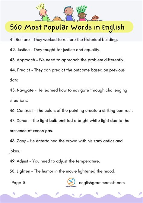 560 Most Popular Words in English - EnglishGrammarSoft