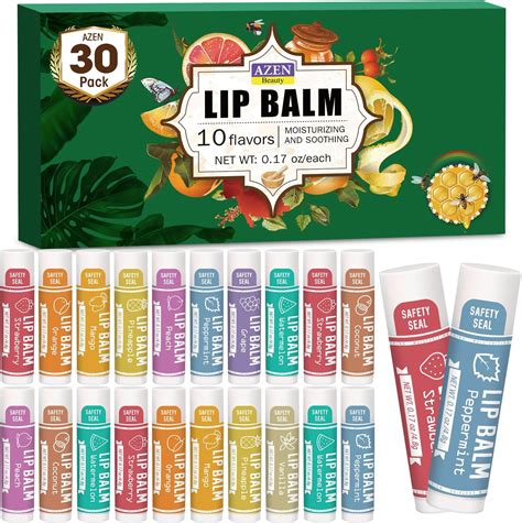 AZEN 30 Pack Lip Balm, Natural Lip Balm Bulk, Lip Care Product, Moisturizing Lip Balms for dry cracked lips - 10 Flavors