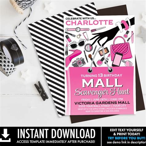 Mall Birthday Party Invitation - Etsy