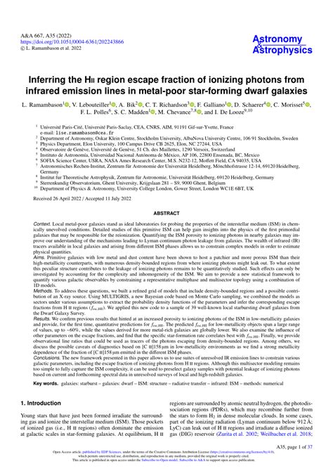(PDF) Inferring the HII region escape fraction of ionizing photons from ...