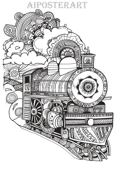 Psychedelic Train Coloring Sheet for Adults Printable Train Coloring ...