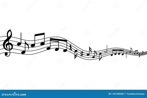 Curved Music Staff and Notes Background. Waving Musical Staff and Notes ...