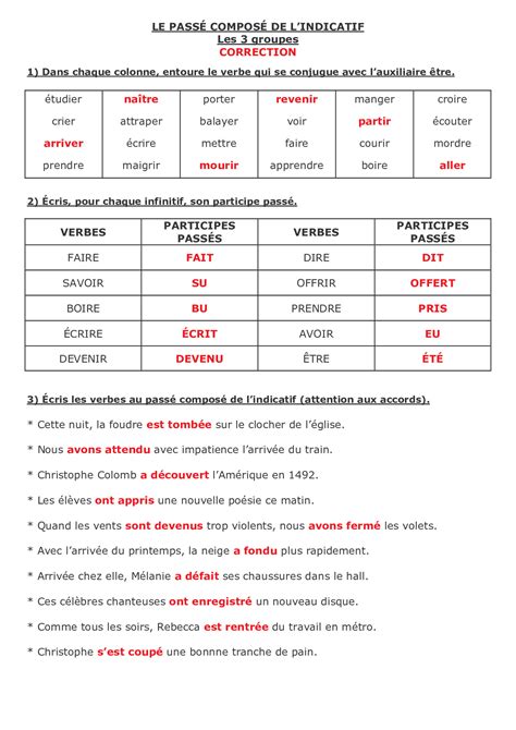 Le passé composé - les 3 groupes - exercices 5 - AlloSchool