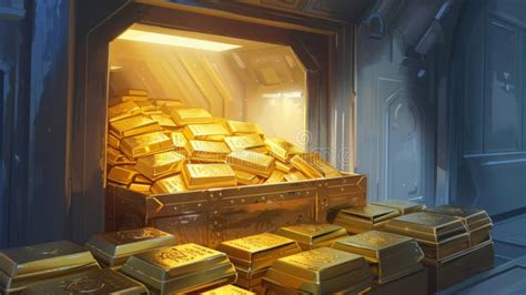 Vault Door Open Reveals Stacked Gold Bars in Secure Room Stock Photo ...
