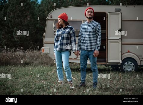 Camping trailer couple hi-res stock photography and images - Alamy