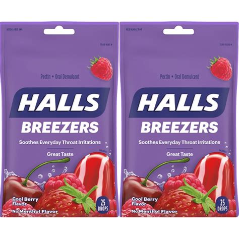 Halls Relief Breezers Cool Berry Cough Drops, 25 Count Per Pack, 2-Pack ...
